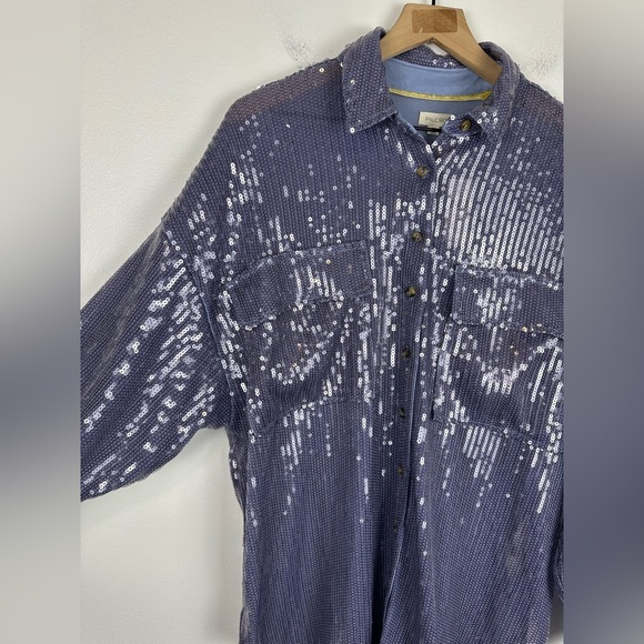 Pilcro Long Sleeve Oversized Sequin Buttondown Shirt Sz M NWT - Picture 4 of 11